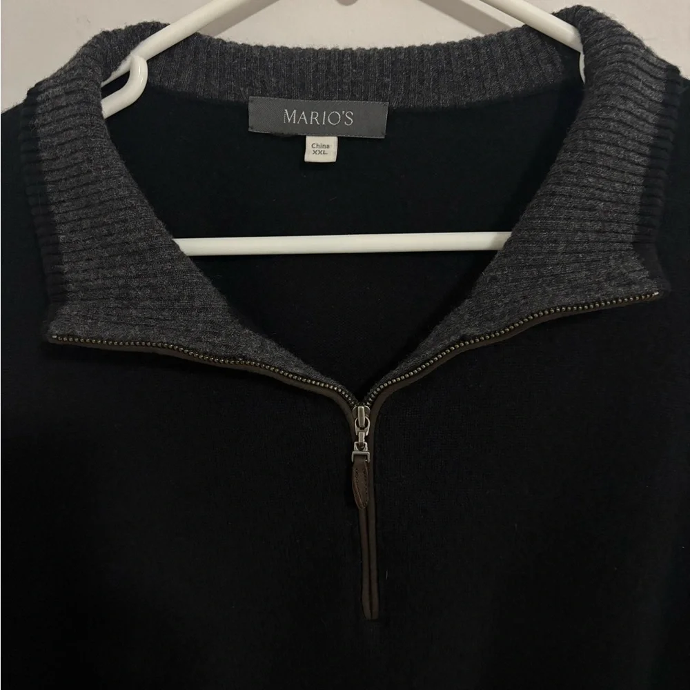 MARIO’S Men's Zip-Up Sweater in Black and Gray 100% Cashmere XXL